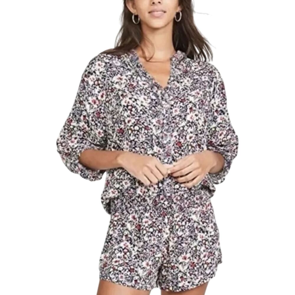 Poupette St. Barth Ilona Romper Navy Azalea Floral Boho Size XS Blouson